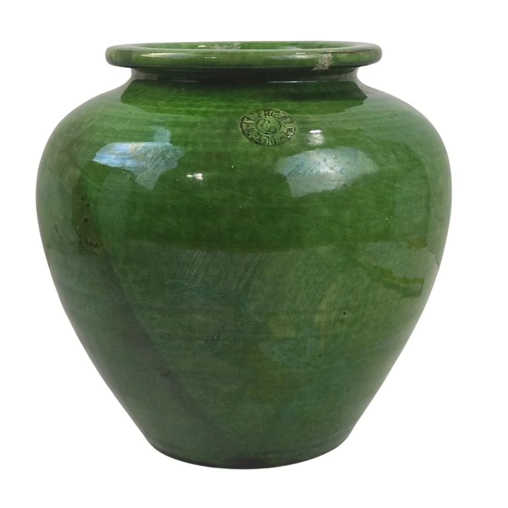 Signed Mid-Century Poterie Ravel Aubagne Green Glazed Terracotta 8